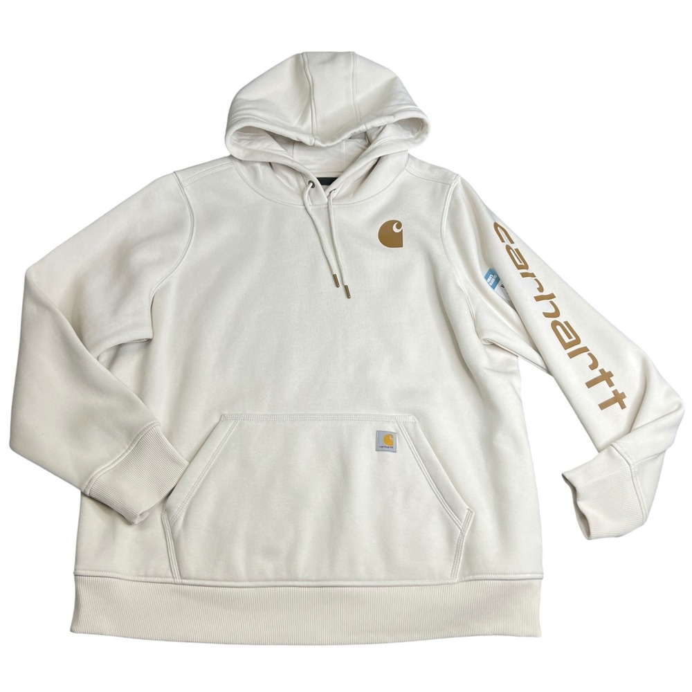 Carhartt Women Relaxed Fit Midweight Logo Sleeve Hoodie Cream XL TS0288-W
